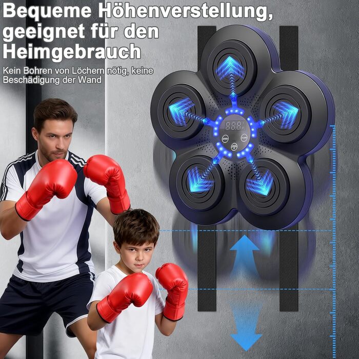 Музична боксерська машина з Bluetooth, LED-підсвічуванням та регулюванням інтенсивності, для дорослих та дітей, для зняття стресу