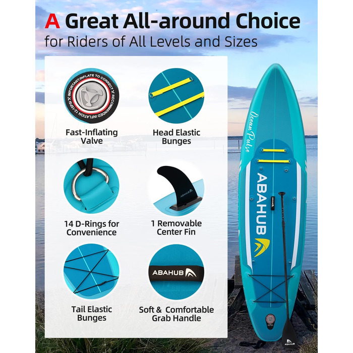 Надувний SUP Борд Abahub 320x78x15см: Комплект для Станд Ап Паддлінг, Каякінг, Риболовля. З регульованим веслом та сидінням.