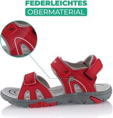 Трекінгові сандалії Fusskleidung для жінок та чоловіків, легке літнє взуття з міцною прогумованою підошвою, червоно-сірі, розмір 39 EU