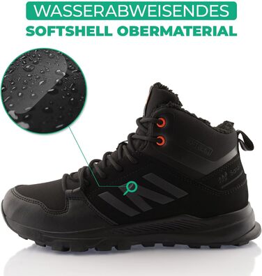 Черевики для ходьби жіночі та чоловічі, зимові, утеплені, Softshell, 43 EU, чорний/оранжевий