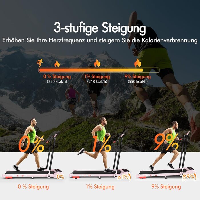 Біговий доріжка BLACK LORD X7, Walking Pad під стіл, 3.0PS, до 130кг, Bluetooth, 3 рівня нахилу, рожевий