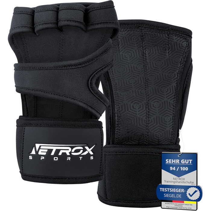 Спортивні рукавички NetroxSports для тренувань з підтримкою зап'ястя - фітнес, бодібілдинг, силові тренування, чорний колір, розмір L