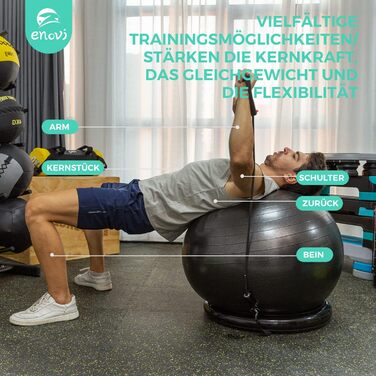 Гімнастичний м'яч ENOVI Fit+ з фітнес-стрічками, набір для фітнесу, йоги, тренувань, для спини та офісу