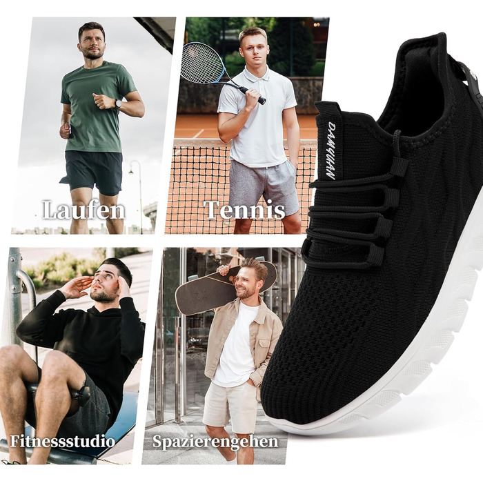 Чоловічі кросівки для бігу та занять спортом: легкі, дихаючі, універсальні. Ідеально для тенісу, фітнесу та походів. Розмір 39 EU, колір чорно-білий