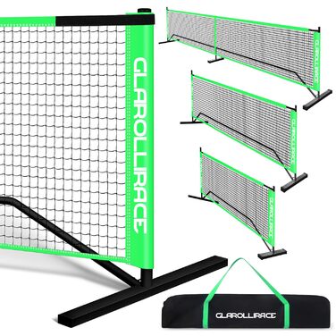 Набір для гри в піклбол 3-в-1 портативний, розмір 22x10x4 фути, сітка PE + металевий каркас, для будь-якої погоди та вітру, внутрішнє та зовнішнє використання, флуоресцентний зелений