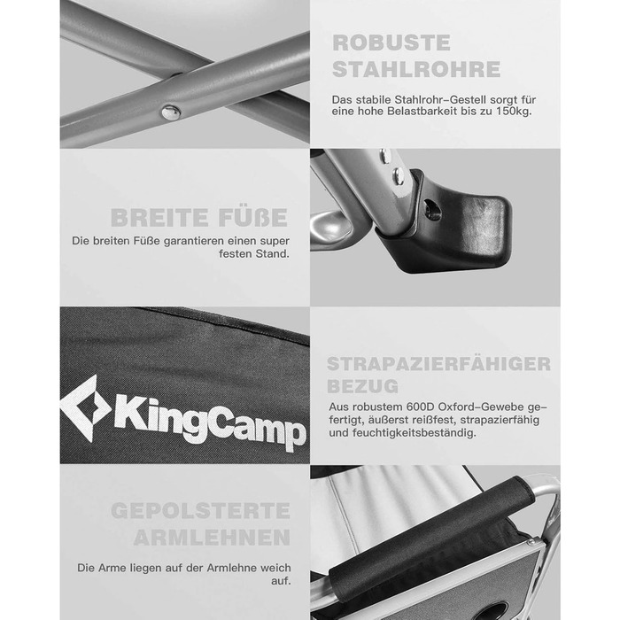 Крісло туристичне складне KingCamp з кишенею для охолодження та столиком, 150 кг