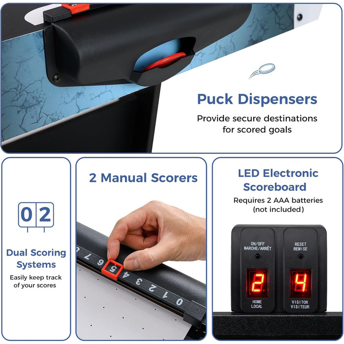 Стіл для хокею на повітрі HOMASIS, складаний, з LED-рахунком, електропривод, 2 шайби та 2 шайби, для дітей та дорослих