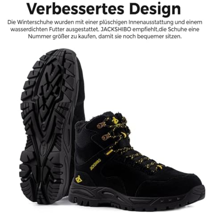 Черевики зимові JackShibo для чоловіків та жінок. Теплі, водонепроникні, антиковзаючі, для хайкінгу та трекінгу. Зимові черевики на 44 EU, чорні