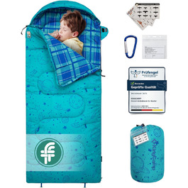 Сплячий мішок KingCamp для дітей, фланелевий, легкий, водонепроникний, компактний, зимовий, 4 сезони, для кемпінгу, підходить для дітей до 140 см, комфортна температура: 7°C (Блакитний L)