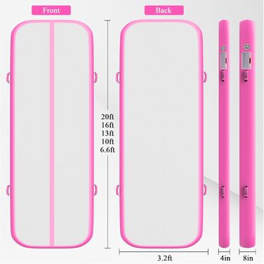 Гімнастична мат Air Matte Track 3M/4M/5M/6M, килимок для акробатики та гімнастики 10/20см заввишки з повним аксесуаром, надувний килимок для дому та вулиці, йога, м'ятно-зелений/чорний (Рожевий Air Mat, 300*100*20см)