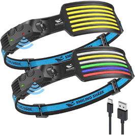 Кепка-ліхтарик Smiling Shark LED, 2 шт. Широкий кут огляду, 6 LED, білий/червоний/синій/зелений, надзвичайно яскравий, перезаряджається, водонепроникний, для кемпінгу, риболовлі, мультиколірний