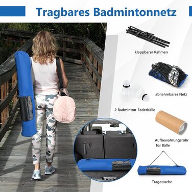 Сітка для бадмінтону GOPLUS зі стійкою, регульована по висоті 89-155 см, з сумкою та 2 воланами, для бадмінтону, тенісу, волейболу, для залу та вулиці, 420 см