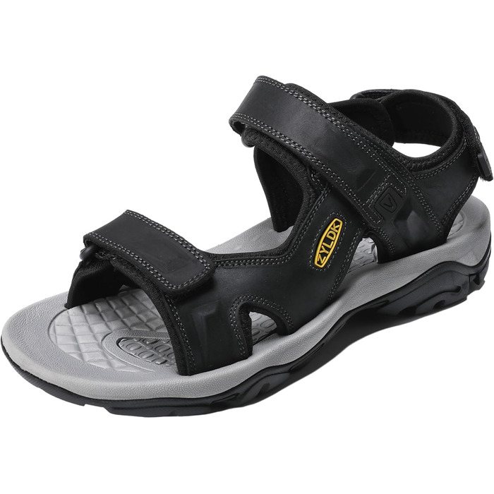 Чоловічі сандалі з натуральної шкіри для трекінгу та пляжу. Легкі, дихаючі сандалі для активного відпочинку та літніх прогулянок. Розмір 41 EU, чорний колір.
