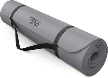 TREX SPORT Килимок для гімнастики та фітнесу | Товстий та м'який, 190x80x1 см, з ручкою для перенесення, неслизький, сірий | Килимок для йоги