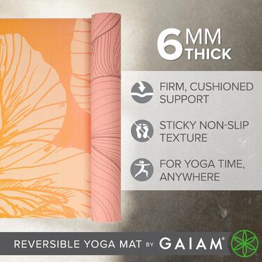 Йогамат Gaiam Premium 6 мм - двостороння, товста, нековзна для йоги, пілатесу та вправ на підлозі (172,7 x 61 x 6 мм)