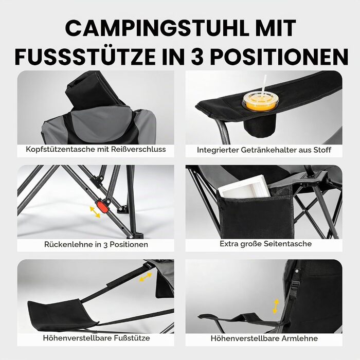 Складане кемпінгове крісло OUTSIDER Heavy Duty, посилене, до 200 кг, чорне