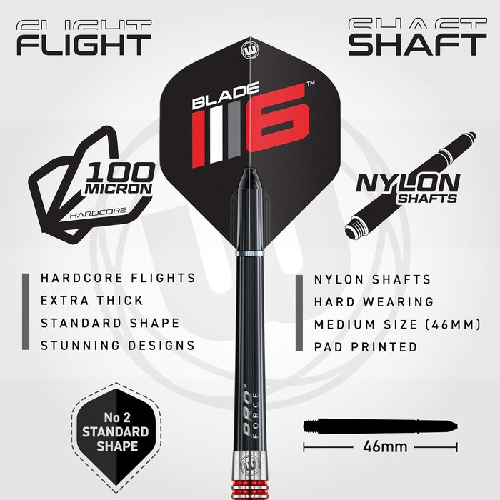 Дротики для дартсу WINMAU Advance 500 Series 24 г з червоними опереннями та стержнями