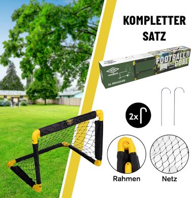 Дитячі футбольні ворота Umbro 50x44 см, складані, для саду, чорні/жовті, 1 шт. – футбольне тренувальне обладнання для дому та вулиці