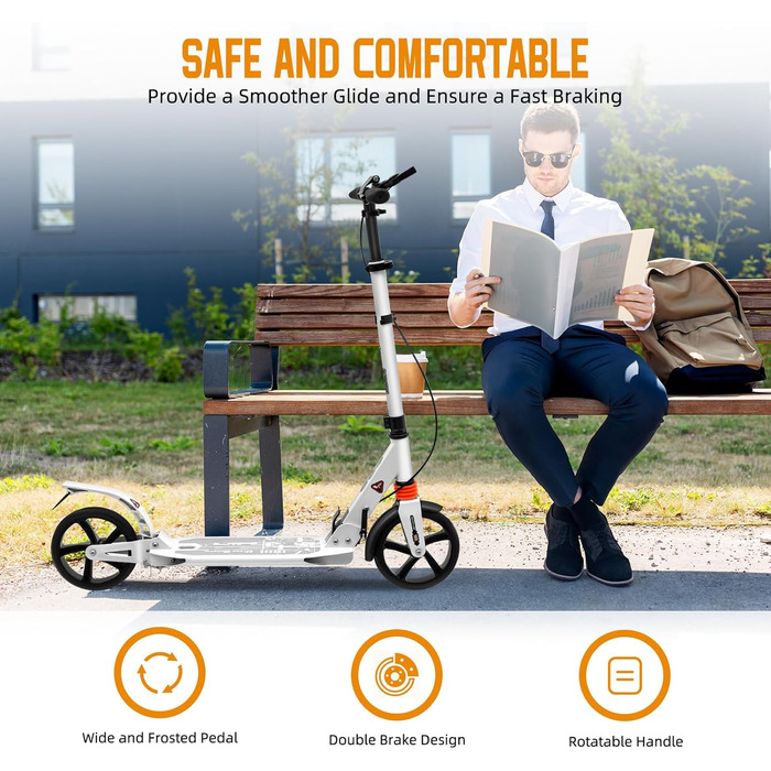 Скутер дорослий, складний, з регулюванням висоти, з поліуретановими колесами, для міста, для дівчаток та хлопчиків, підходить для ваги до 100 кг