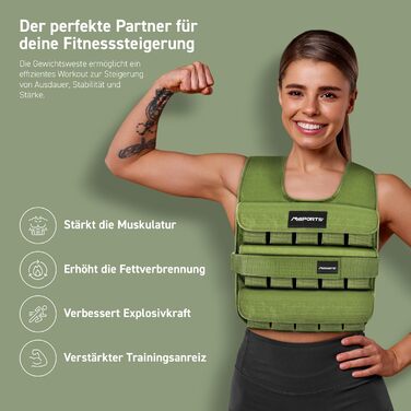 Вага для тренувань MSports Premium, регульована 5-30 кг, жилет для бігу/фітнесу, чорний Military Green