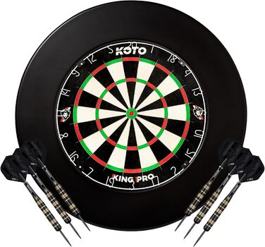Професійний дартс-набір KOTO King Pro Surround чорний, 3 дротики, 2 комплекти оперень, 2 комплекти стрижнів (короткі та середні), чохол з логотипом KOTO, підходить для всіх дартс-мішеней, з кільцем для захисту стін і стріл