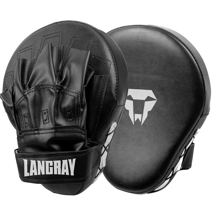 Боксерські лапи LangRay для кікбоксингу та MMA, пара тренувальних лап із штучної шкіри для дітей та дорослих (Муай-тай, Карате), чорні