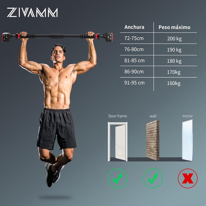 Регульована турнік для дому 71-95 см, настінний, міцний хват, антиковзаюча поверхня, до 200 кг