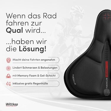 Подушка на сидіння велосипеда WITTKOP з гелевою подушкою та піною з пам'яті I Ергономічний велосипедний чохол для жінок та чоловіків з 3-зонною системою I Зручний велосипедний сидіння для Peloton та велосипедного сидіння (CITY)
