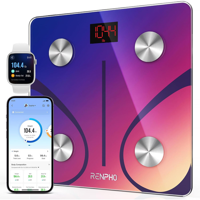 Ваги RENPHO для тіла з аналізом складу, Bluetooth, 180 кг, аналіз жиру, BMI, м'язової маси, протеїну, BMR