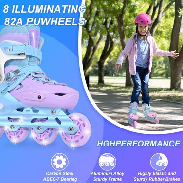 Дитячі ролики-інлайни для дівчаток з підсвічуванням коліс, фіолетовий колір. Підходять для початківців, для використання в приміщенні та на вулиці.