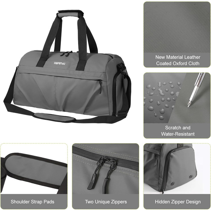 Спортивна сумка для жінок та чоловіків з жорстким матеріалом, дорожня сумка з відділенням для взуття, 2 вентиляційні отвори та відділення для мокрого одягу, водонепроникна сумка-вікендер, спортивна сумка/сума для плавання/сауни (Зелений) (Сірий)