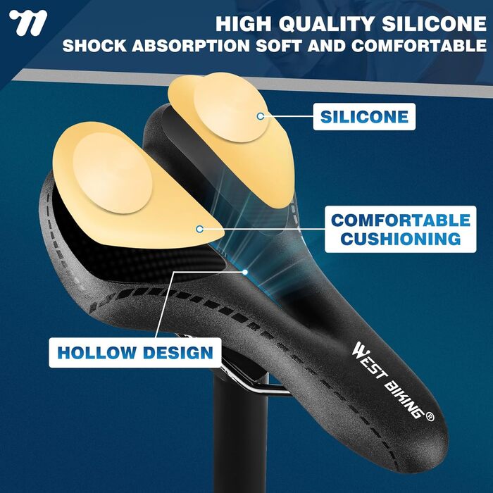 Зручний велосипедний сидіння LuTuo для чоловіків та жінок, м'яке гелеве сидіння, ергономічне, спортивне, для походів, з підкладкою для гірського велосипеда, шосе, BMX, MTB, City, E-bike, чорний