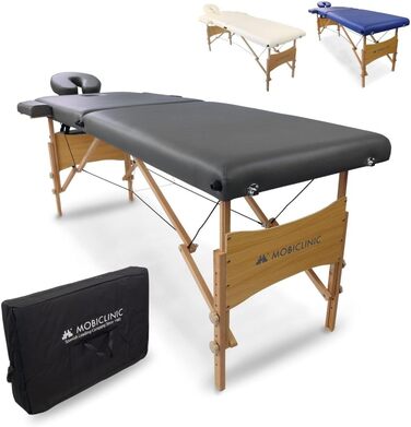 Складаний масажний стіл Mobiclinic CM-01 Light, дерев'яний, з сумкою, чорний, 186x60 см, європейська якість