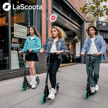 Самокат Lascoota для дітей від 8 років і дорослих, складаний, з регульованою висотою керма, амортизацією, ременем для перенесення, колесами 20 см, для підлітків і дорослих