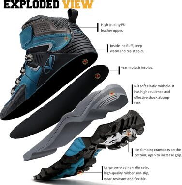 Зимові черевики VITIKE для дітей (хлопчики та дівчатка), тепле хутро, черевики для снігу та трекінгу, розмір 38 EU, колір Павлиній синій