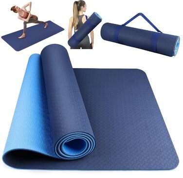 Килимок для йоги з TPE, 183x61 см, 6 мм, неслизький, для йоги, пілатесу, фітнесу, реабілітації, синій