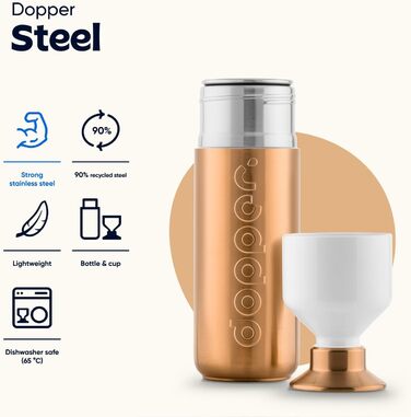 Пляшка для води Dopper Steel з нержавіючої сталі 350/490/800 мл, 1.1 л — BPA-free, герметична спортивна пляшка для спорту, офісу та активного відпочинку