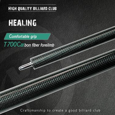 Кю Billardqueue KHEALING з карбону, 58 дюймів, 1/2-дюймова структура, 3-зубчастий з'єднувальний елемент, 12.4 мм наконечник, 540-567 г, для професійних гравців у більярд (зелений)