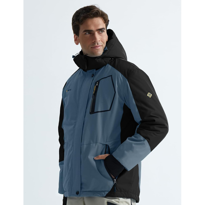 Чоловіча водонепроникна лижна куртка GEMYSE з флісовою підкладкою, вітрозахисна, зимова куртка з капюшоном (S, чорний/сірий)