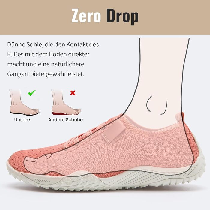 Босижні кросівки для жінок: м'які, дихаючі, зручні спортивні тари для занять у залі та бігу (44 EU, Рожевий)