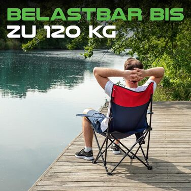 Складний туристичний стілець Mountrex - 120 кг, регульовані підлокітники, для риболовлі та пляжу, з підстаканником та сумкою (Блакитний)
