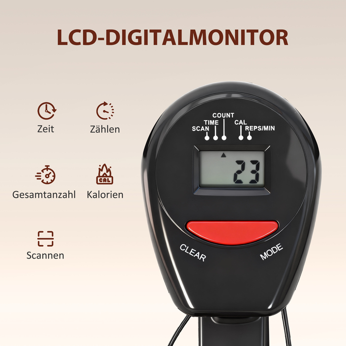 Тренажер для пресу Rudermaschine, комплекс для вправ на прес з 12 рівнями налаштування, 2-в-1 кардіо тренажер, LCD дисплей, сталь, пластик, чорний