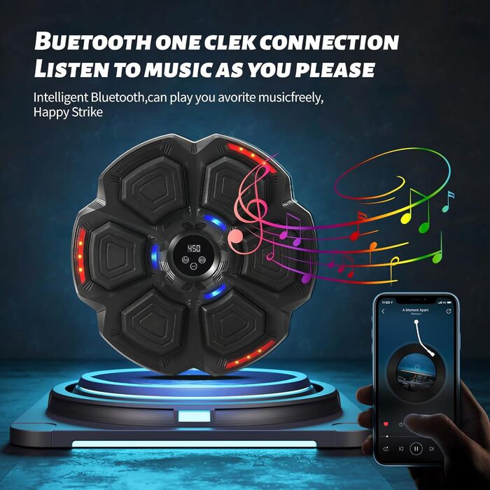 Музична боксерська машина Silencomfort з кріпленням на стіну, Bluetooth, 9 режимів швидкості, лічильник ударів, LED-підсвітка, рукавички для дорослих і дітей