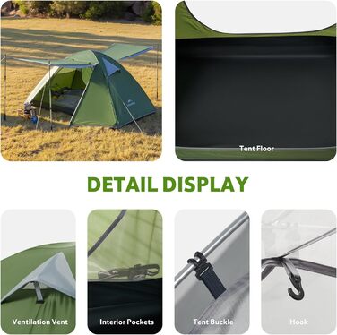 Намет Naturehike Bleik Ultraleicht 2-3 особи для кемпінгу, трекінгу та велотуризму 230x240x115 см, Зелений