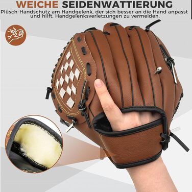 Рукавиця для бейсболу та софтболу Recht Hand 12.5 дюймів, коричнева, для дорослих, з м'ячем для тренувань та змагань