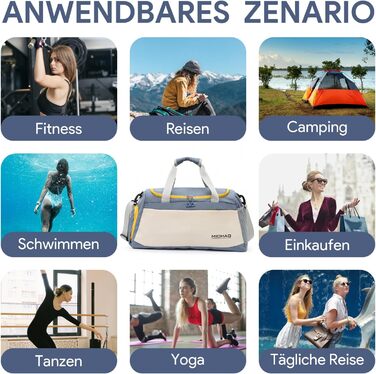 Спортивна сумка для жінок, велика, XL, 52x24x27 см, для спортзалу, подорожей, вихідних, клініки (біла)