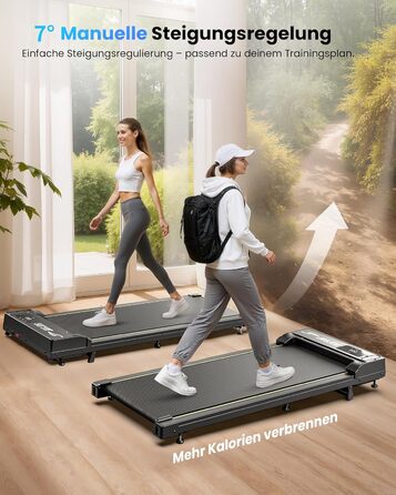 Біговий тренажер для дому з нахилом, Walking Pad з регулюванням 7°, потужність 2.5 PS, пульт керування та LED-дисплей, швидкість 1-6 км/год, стіл для офісу/дому, вантажопідйомність 120 кг, колір: темно-сірий