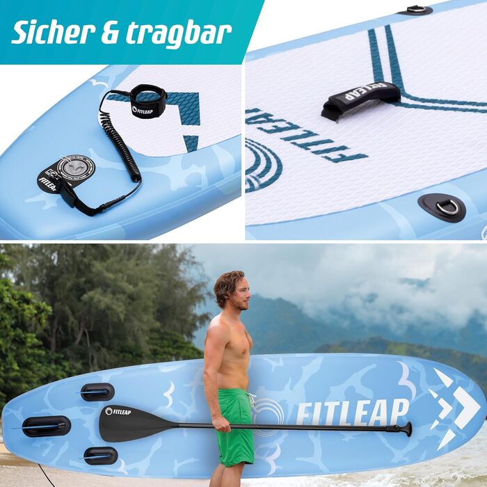 Надувна SUP-дошка Fitleap Premium з насосом, веслом і рюкзаком, синя, для йоги, серфінгу, водного спорту, 1 особа