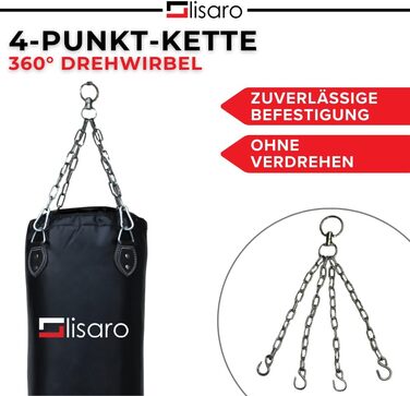 Боксерський мішок Lisaro Profi Boxsack 120x35 см для боксу, кікбоксингу та MMA, штучна шкіра (вініл), чорний, без наповнення