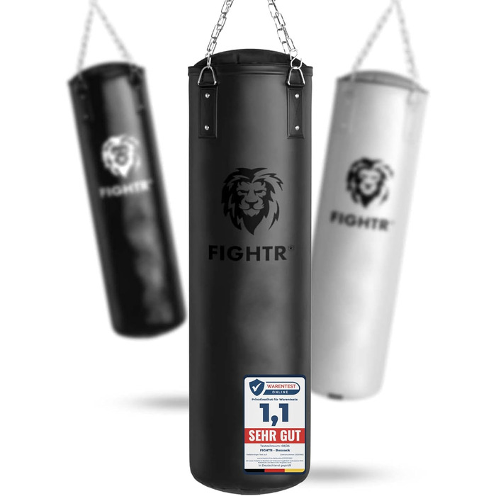 Боксерський мішок FIGHTR® з наповнювачем/без наповнювача - надміцний та довговічний | Комплект боксерських мішків включає 4-х точкову сталеву ланцюг для боксу, кікбоксингу, ММА, муай-тай та інших єдиноборств. Колір: Чорний